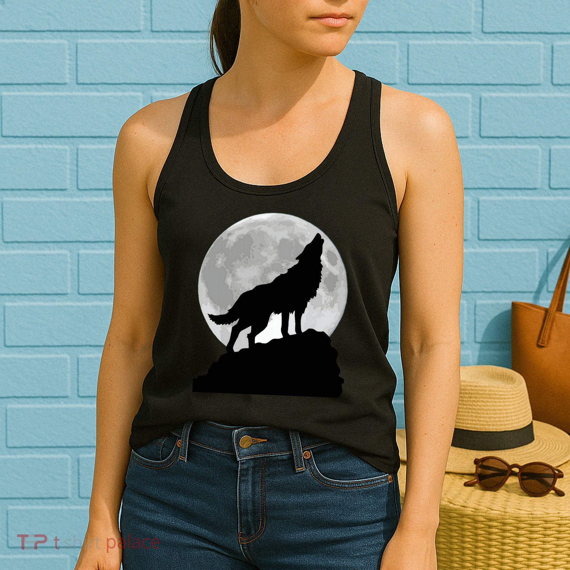 Wolf In Moon Light Cool Full Dog Pup Howling Tee Women's Tank Top