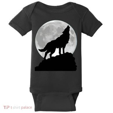 Wolf In Moon Light Cool Full Dog Pup Howling Tee Baby Bodysuit