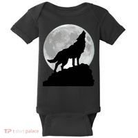 Wolf In Moon Light Cool Full Dog Pup Howling Tee Baby Bodysuit thumb 0