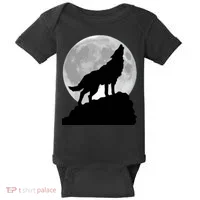 Wolf In Moon Light Cool Full Dog Pup Howling Tee Baby Bodysuit thumb 0
