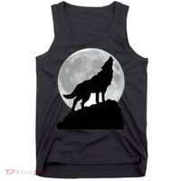 Wolf In Moon Light Cool Full Dog Pup Howling Tee Tank Top thumb 0