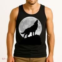 Wolf In Moon Light Cool Full Dog Pup Howling Tee Tank Top thumb 3