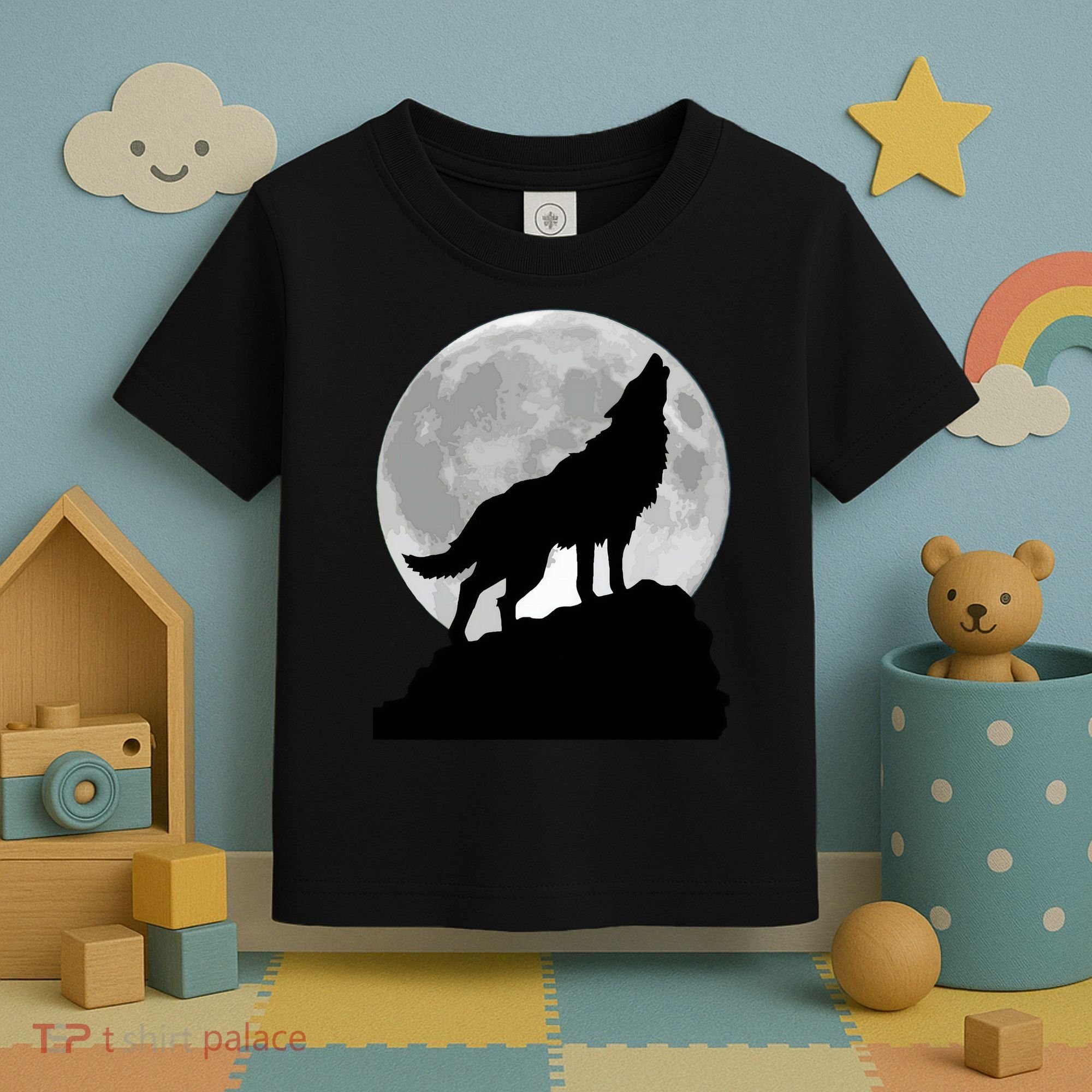 Wolf In Moon Light Cool Full Dog Pup Howling Tee Toddler T-Shirt