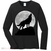 Wolf In Moon Light Cool Full Dog Pup Howling Tee Women's Long Sleeve Shirt thumb 0
