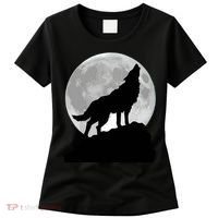 Wolf In Moon Light Cool Full Dog Pup Howling Tee Women's T-Shirt thumb 0