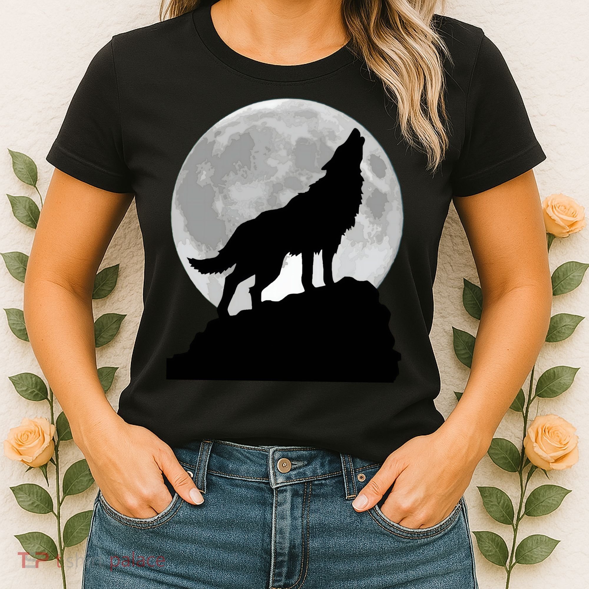 Wolf In Moon Light Cool Full Dog Pup Howling Tee Women's T-Shirt