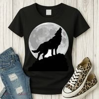 Wolf In Moon Light Cool Full Dog Pup Howling Tee Women's T-Shirt thumb 3