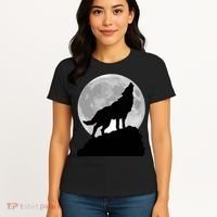 Wolf In Moon Light Cool Full Dog Pup Howling Tee Women's T-Shirt thumb 4