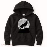 Wolf In Moon Light Cool Full Dog Pup Howling Tee Kids Hoodie thumb 0