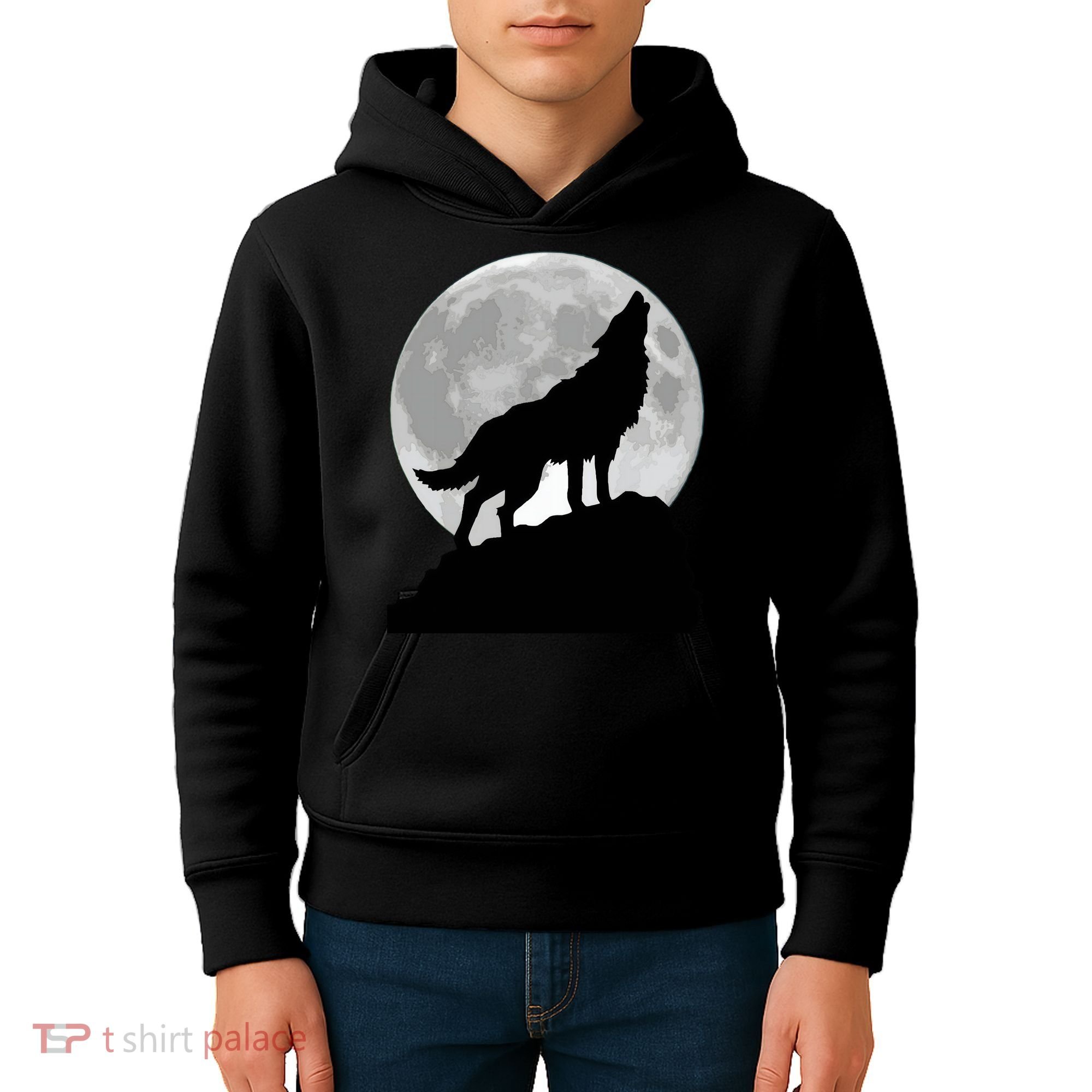 Wolf In Moon Light Cool Full Dog Pup Howling Tee Kids Hoodie