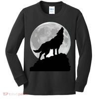 Wolf In Moon Light Cool Full Dog Pup Howling Tee Kids Long Sleeve Shirt thumb 0