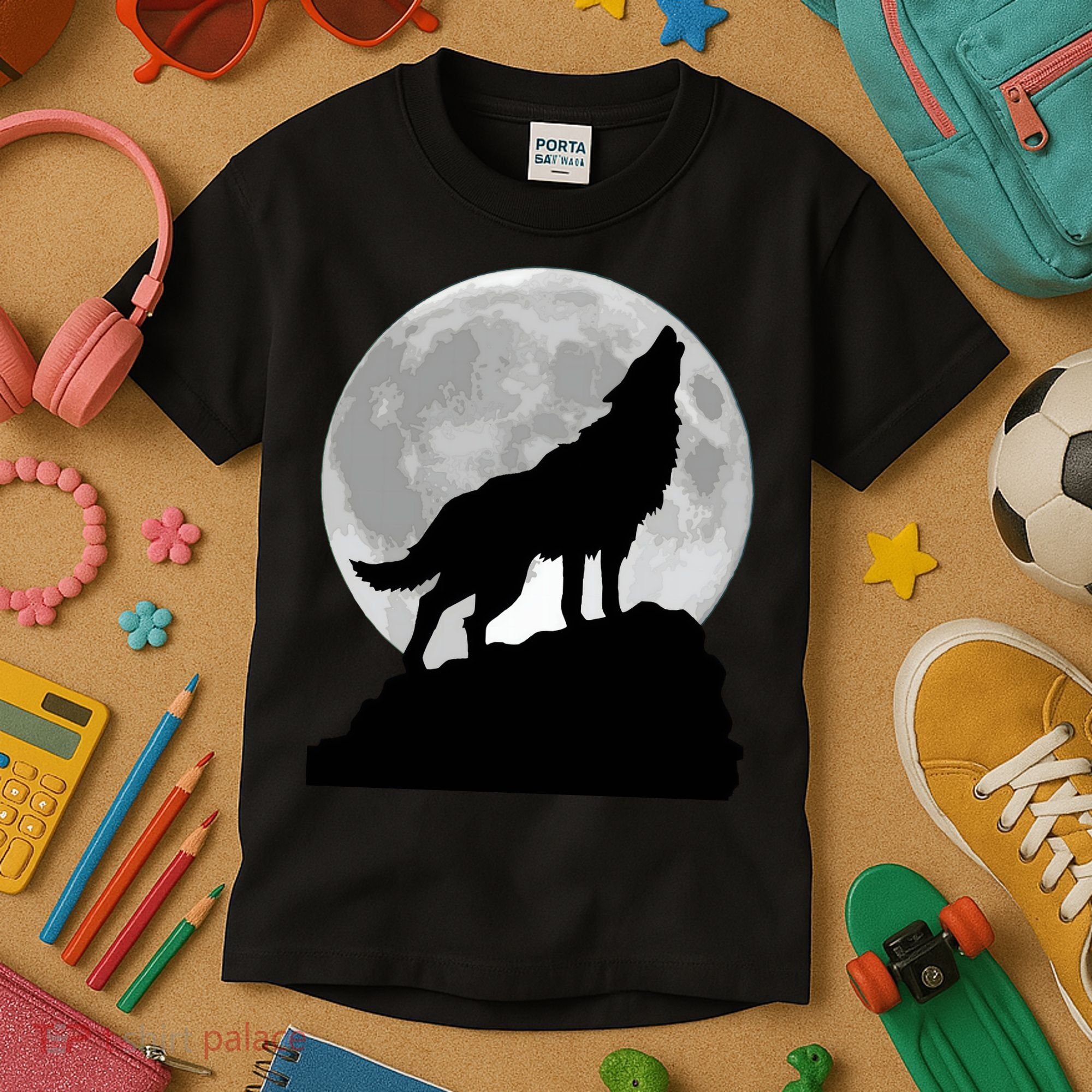 Wolf In Moon Light Cool Full Dog Pup Howling Tee Kids T-Shirt