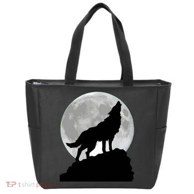 Wolf In Moon Light Cool Full Dog Pup Howling Tee Tote Bag