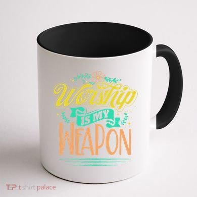 Worship Is My Weapon Christian Coffee Mug back