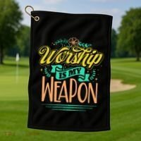 Worship Is My Weapon Christian Golf Towel thumb 1