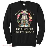 Wo I'm Mostly Peace Love And Light Funny Yoga Hippie Girl Wo V-Neck Sweatshirt thumb 0