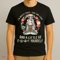 Wo I'm Mostly Peace Love And Light Funny Yoga Hippie Girl Wo V-Neck T-Shirt thumb 3