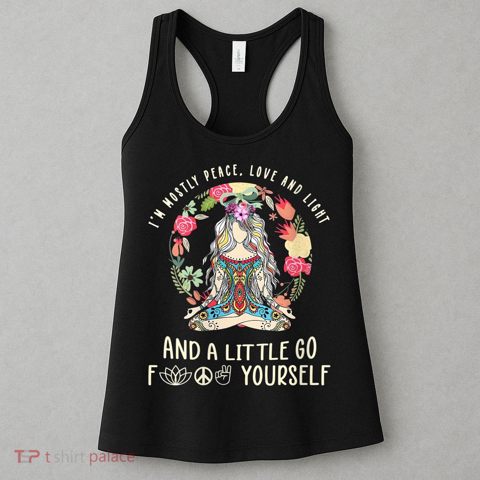 Wo I'm Mostly Peace Love And Light Funny Yoga Hippie Girl Wo V-Neck Women's Tank Top