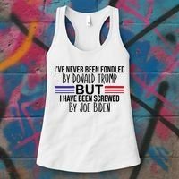 Wo I’ve Never Been Fondled By Donald Trump But Screwed By Biden V-Neck Women's Tank Top thumb 3
