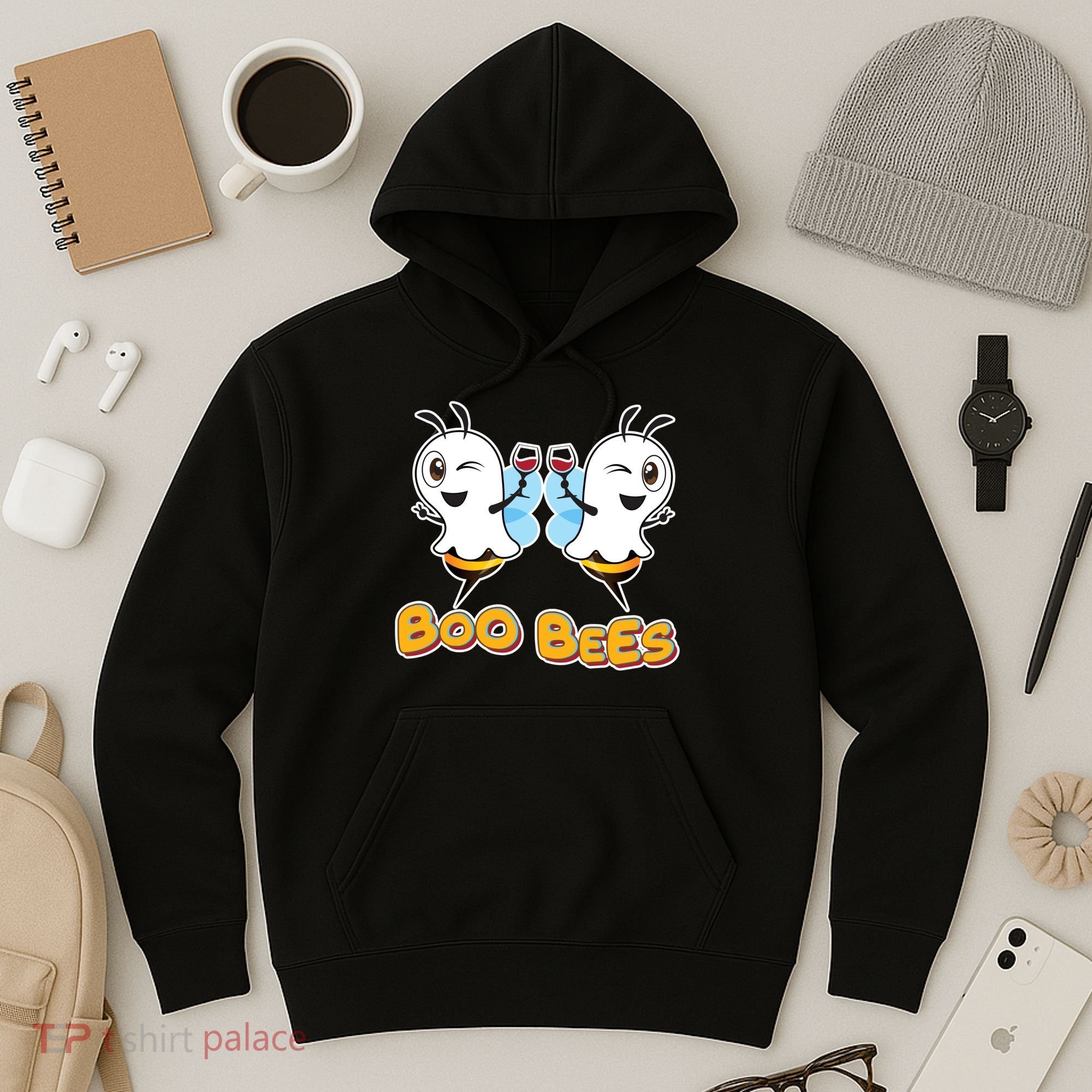 Wine Boo Bees Funny Ghost Hoodie