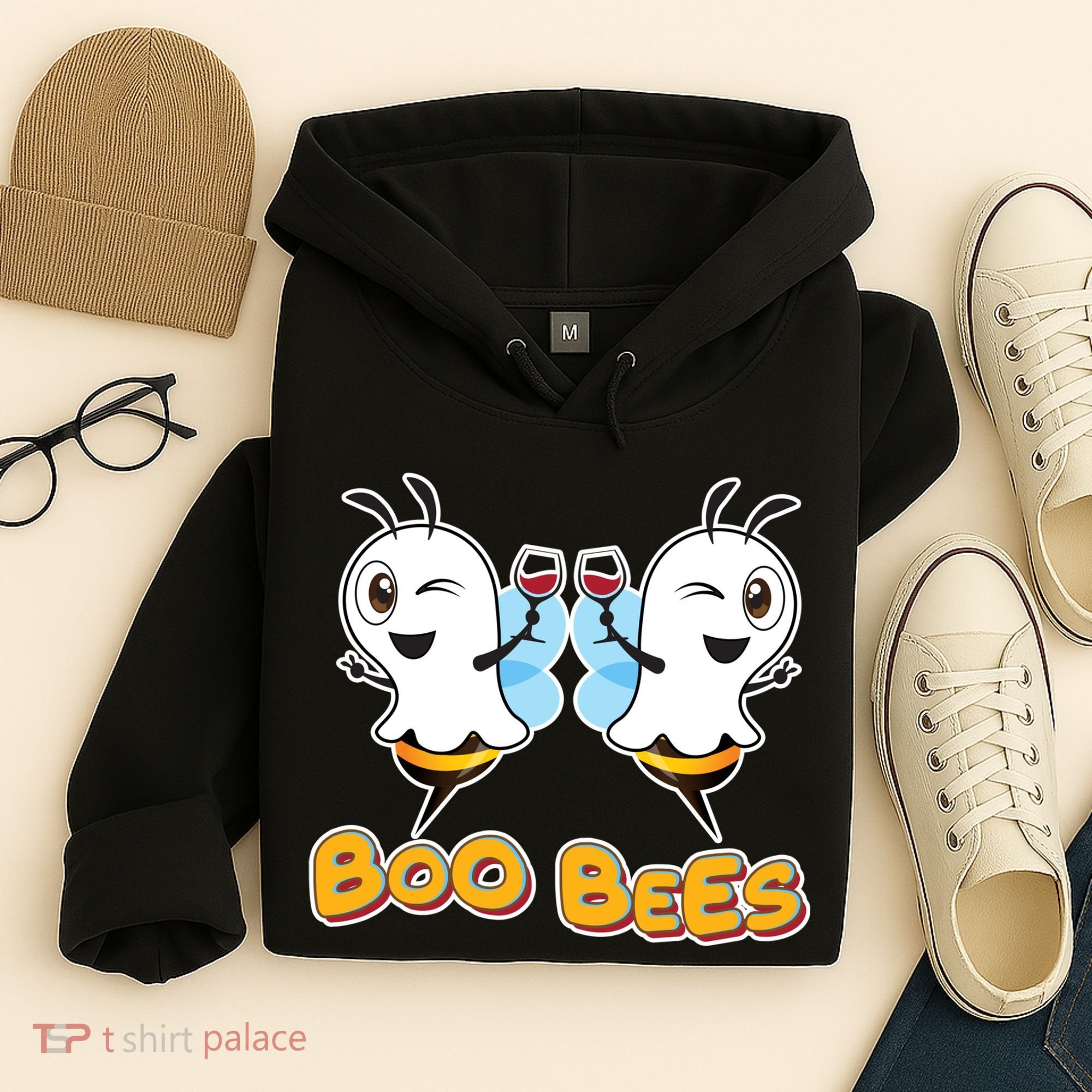 Wine Boo Bees Funny Ghost Hoodie