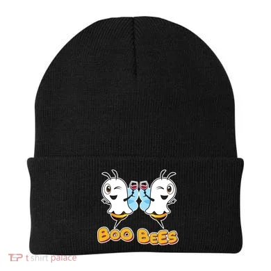 Wine Boo Bees Funny Ghost Beanie