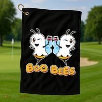 Wine Boo Bees Funny Ghost Golf Towel thumb 1