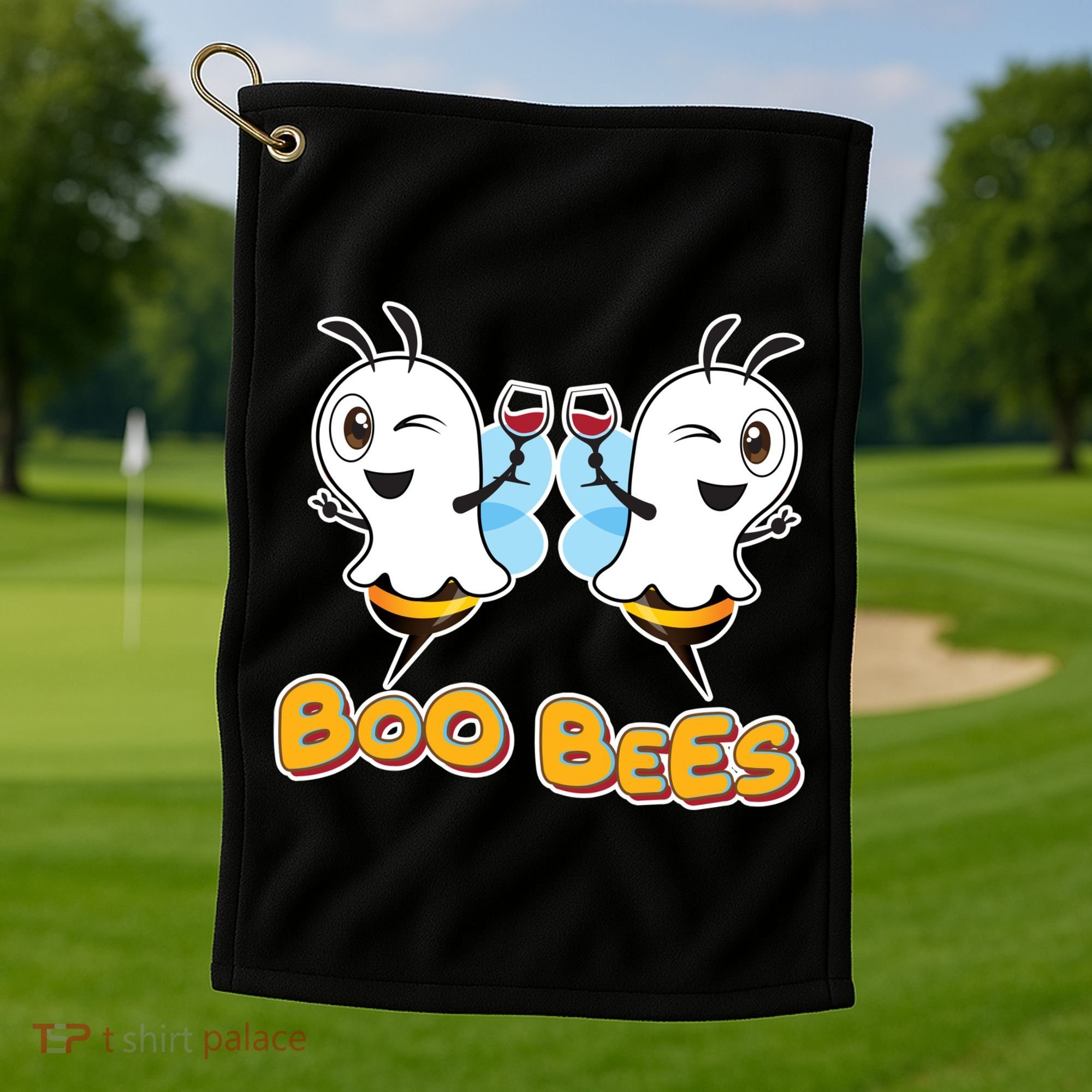 Wine Boo Bees Funny Ghost Golf Towel