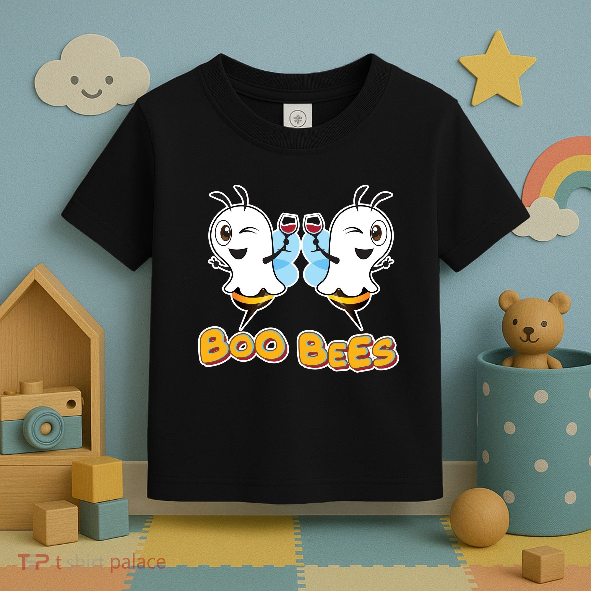 Wine Boo Bees Funny Ghost Toddler T-Shirt