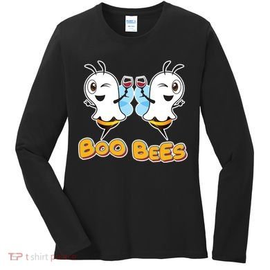 Wine Boo Bees Funny Ghost Women's Long Sleeve Shirt