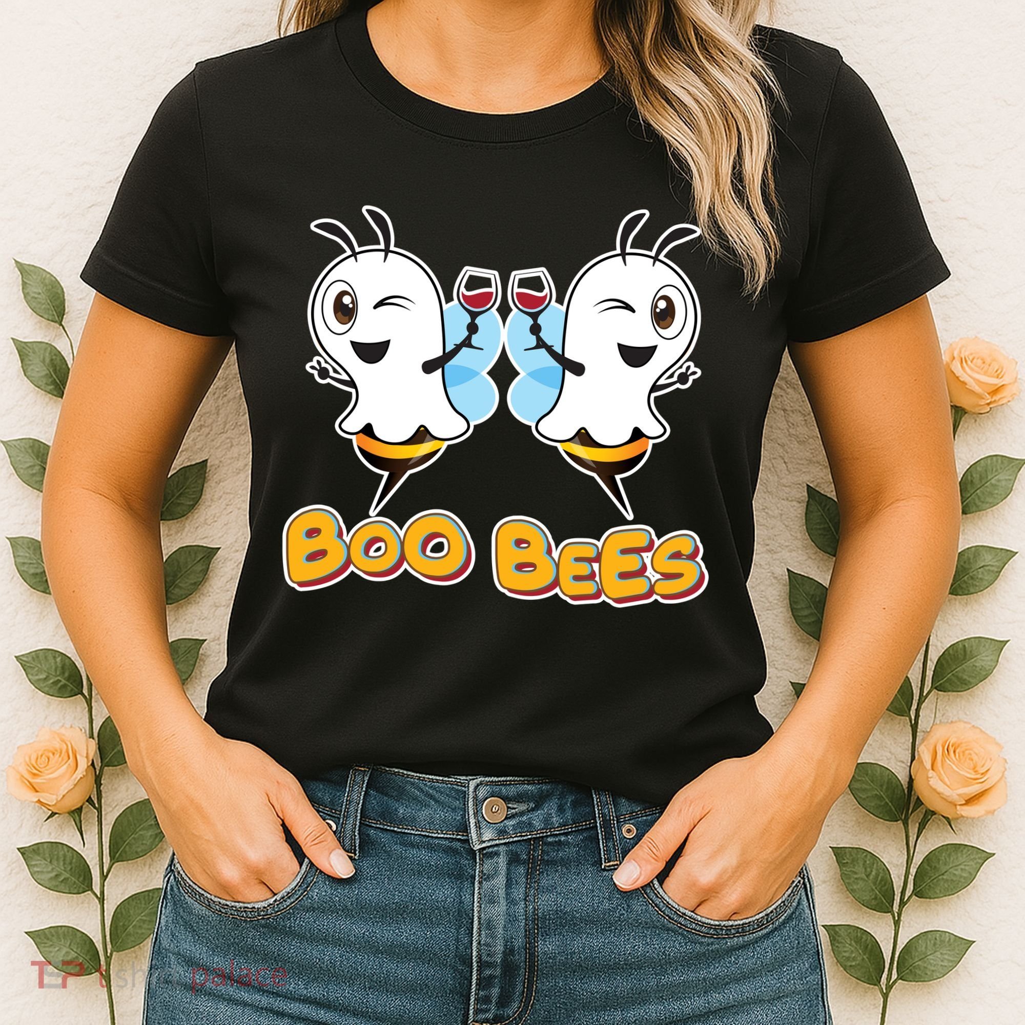 Wine Boo Bees Funny Ghost Women's T-Shirt