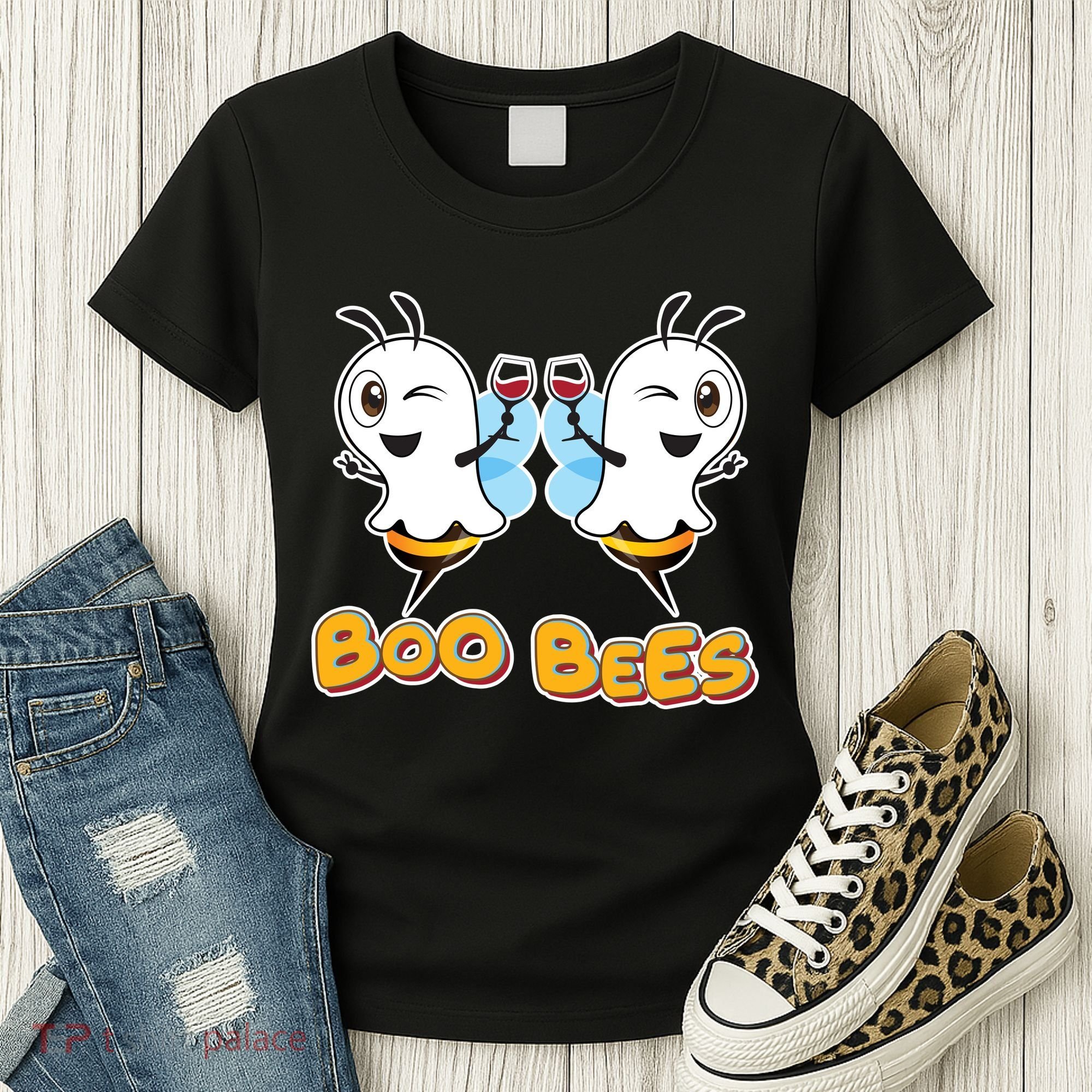 Wine Boo Bees Funny Ghost Women's T-Shirt