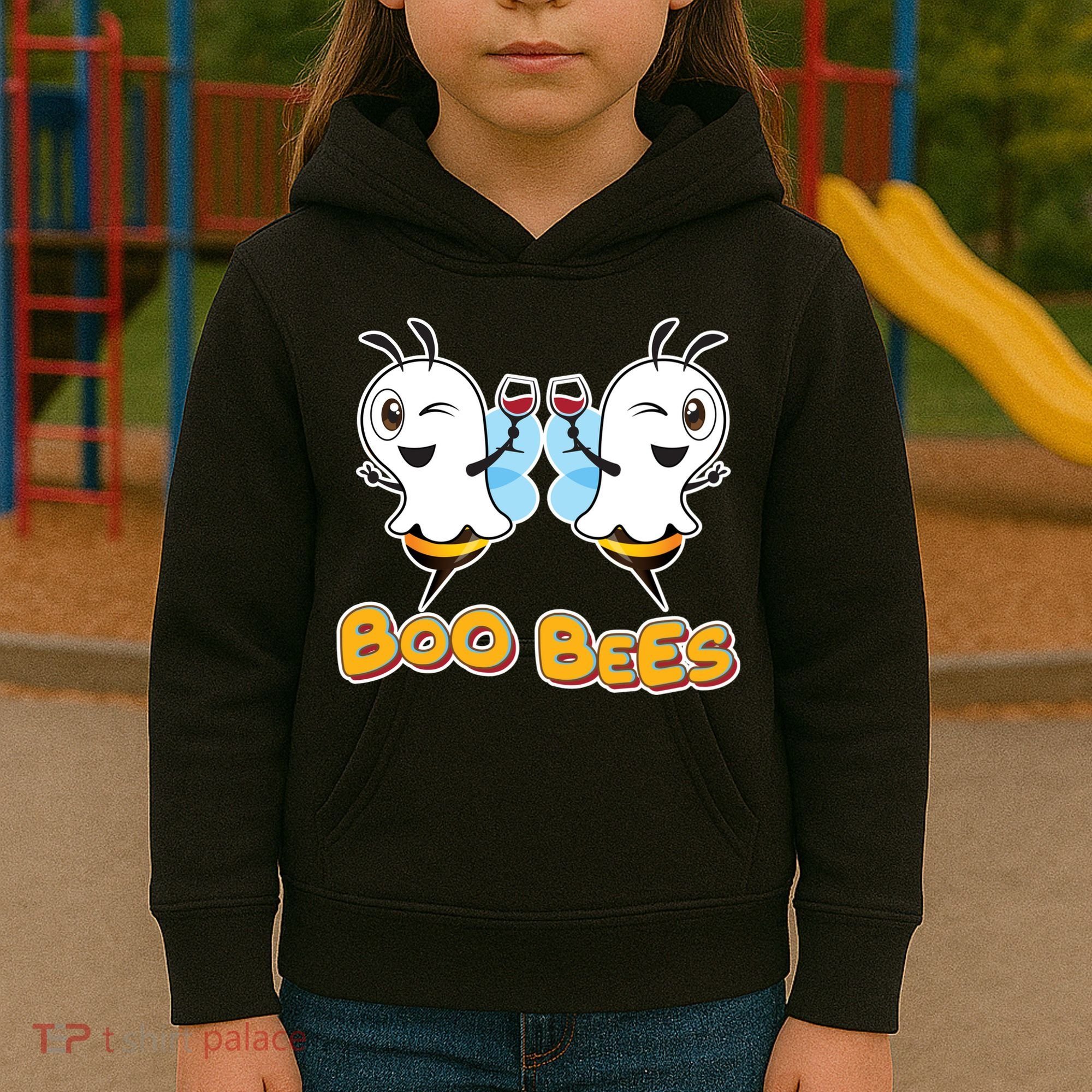 Wine Boo Bees Funny Ghost Kids Hoodie