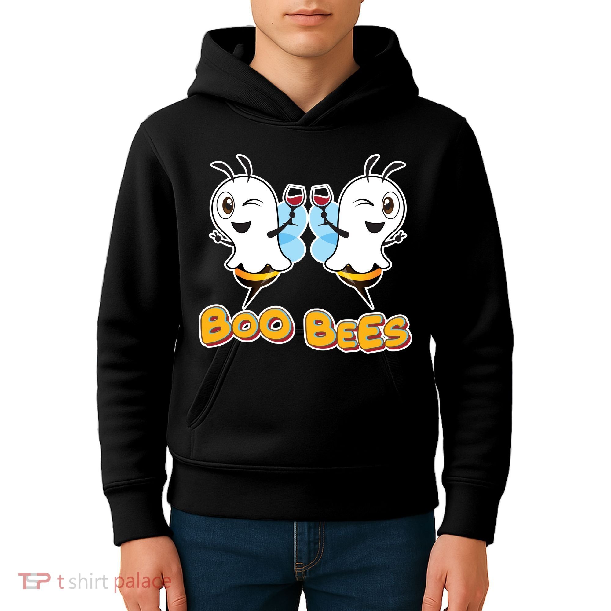 Wine Boo Bees Funny Ghost Kids Hoodie