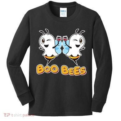 Wine Boo Bees Funny Ghost Kids Long Sleeve Shirt