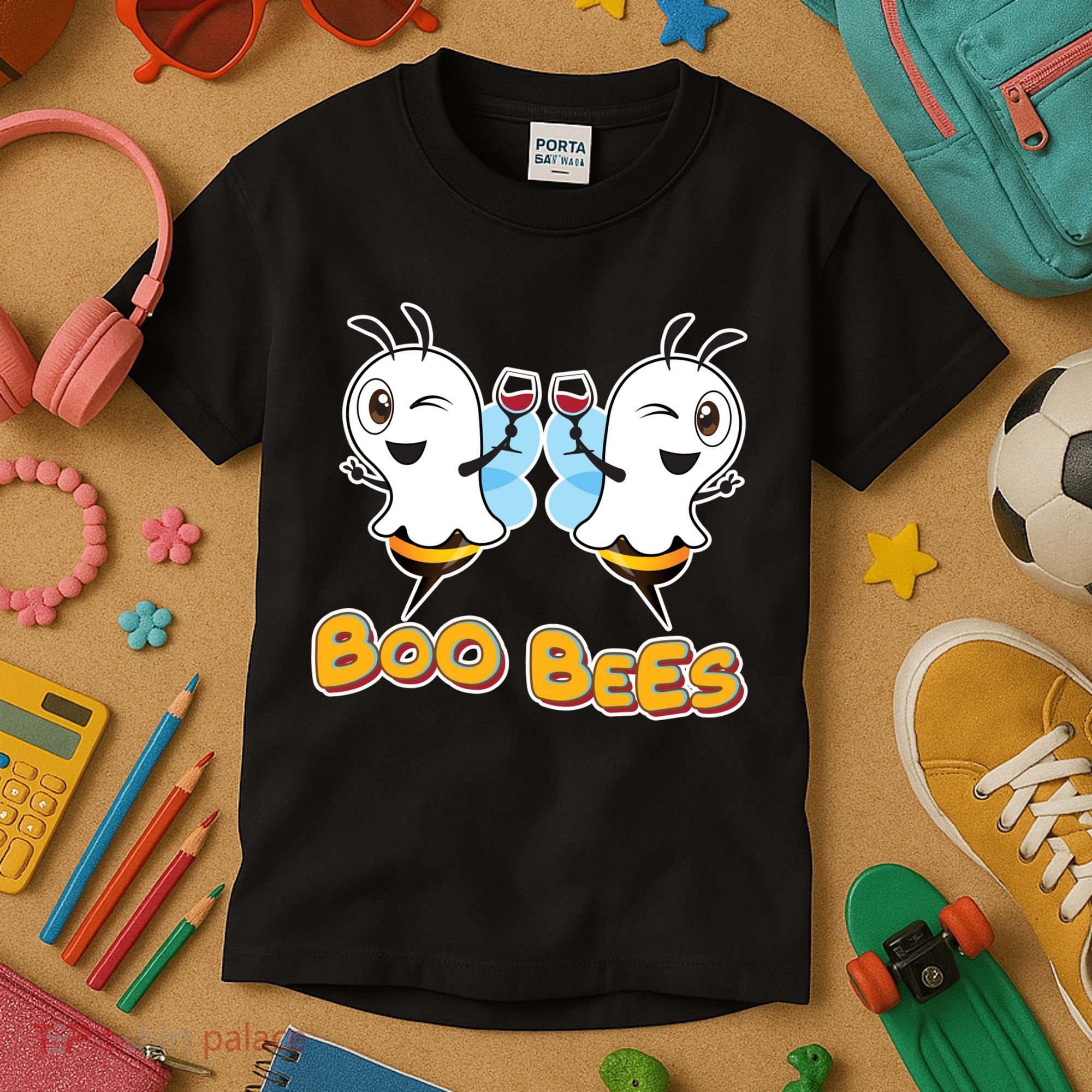 Wine Boo Bees Funny Ghost Kids T-Shirt