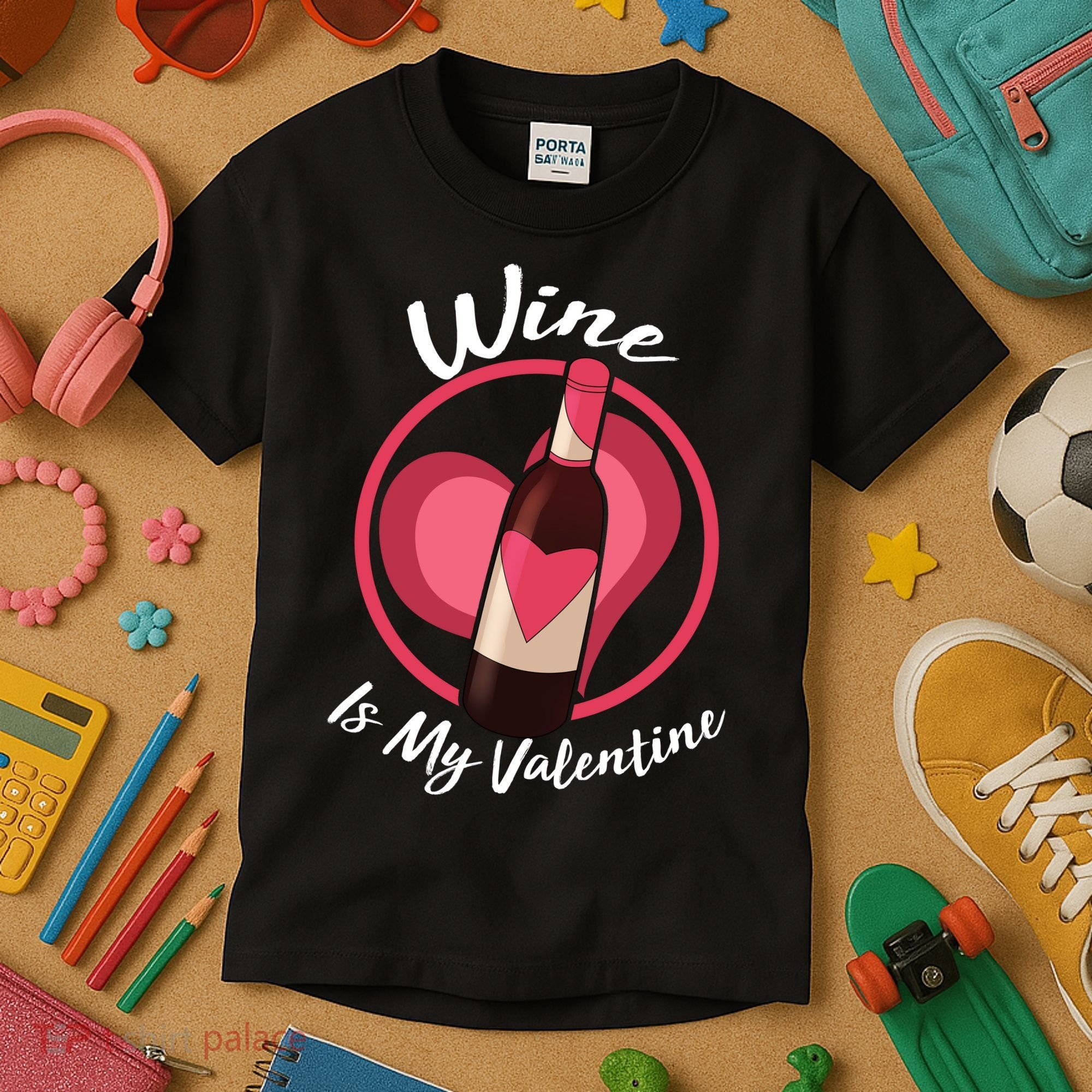 Wine is My Valentine Funny Valentine's Day Kids T-Shirt