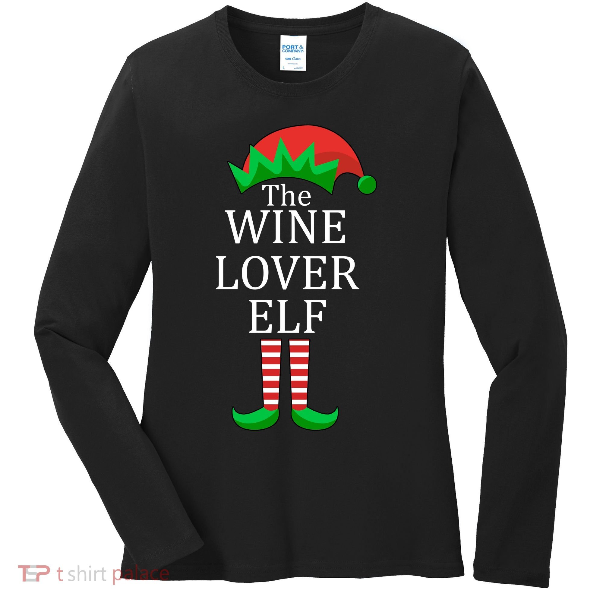 Wine Lover Elf Family Matching Christmas Women's Long Sleeve Shirt
