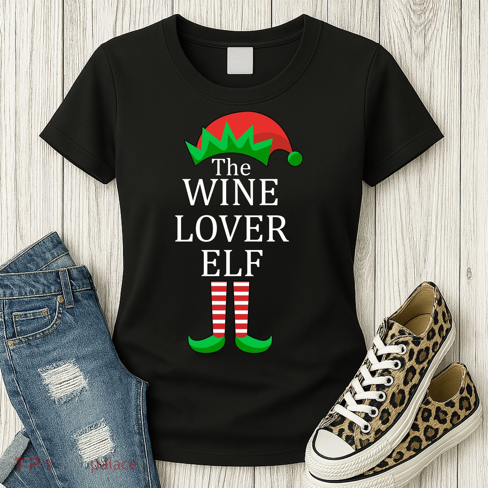 Wine Lover Elf Family Matching Christmas Women's T-Shirt