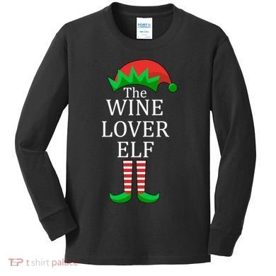Wine Lover Elf Family Matching Christmas Kids Long Sleeve Shirt