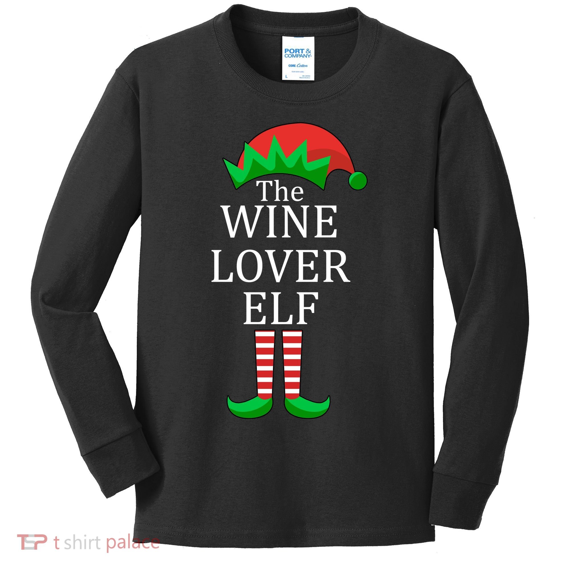 Wine Lover Elf Family Matching Christmas Kids Long Sleeve Shirt