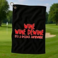 Wine Wine Dewine It's 2 O'Clock Somewhere Golf Towel thumb 1