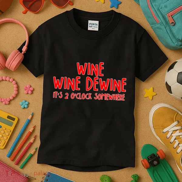 Wine Wine Dewine It's 2 O'Clock Somewhere Kids T-Shirt