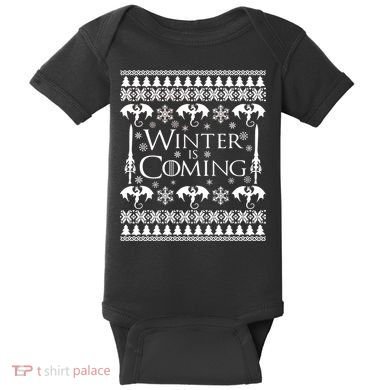 Winter is Coming Ugly Christmas Sweater Design Baby Bodysuit