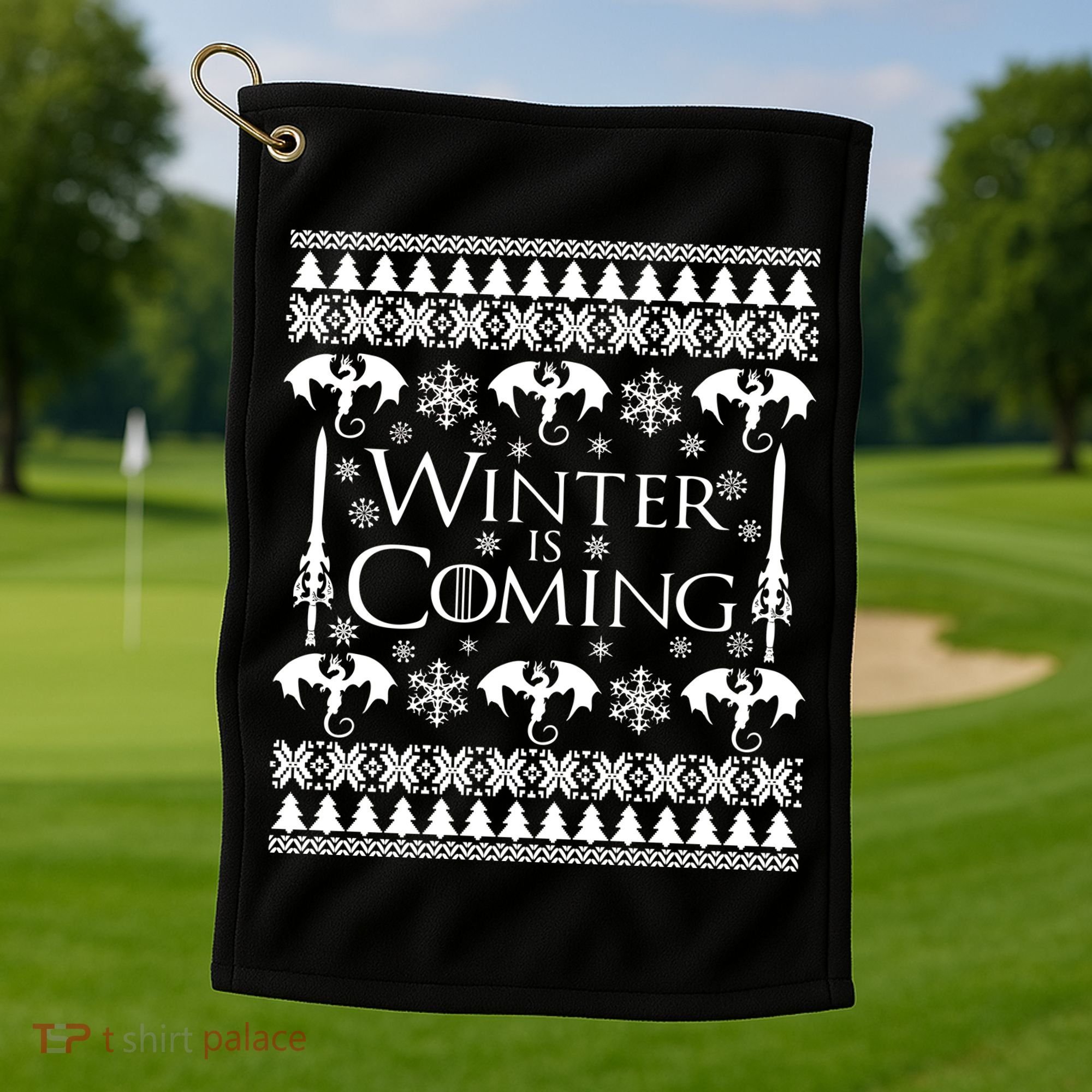 Winter is Coming Ugly Christmas Sweater Design Golf Towel