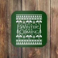 Winter is Coming Ugly Christmas Sweater Design Coaster thumb 0