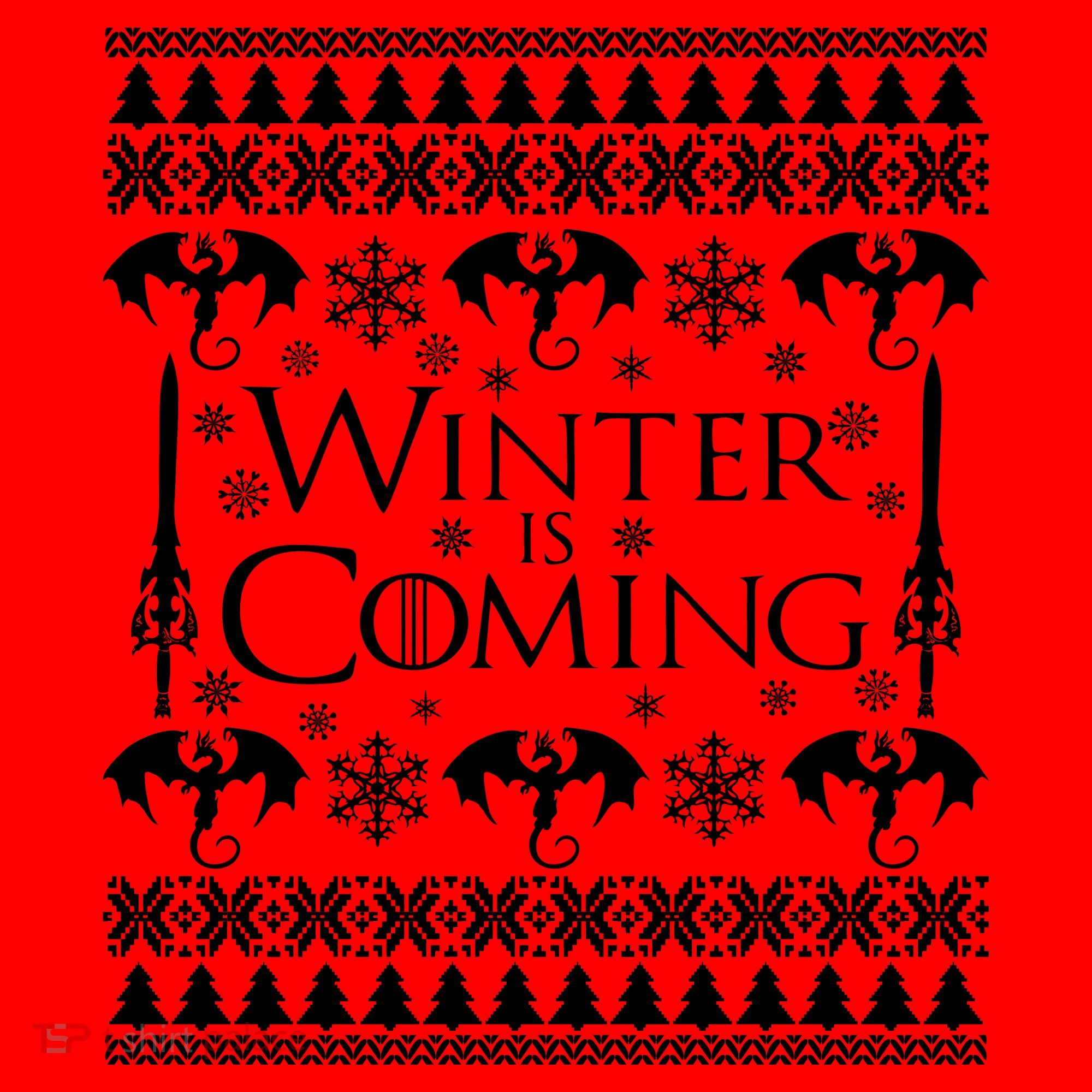 Winter is Coming Ugly Christmas Sweater Design Santa Hat