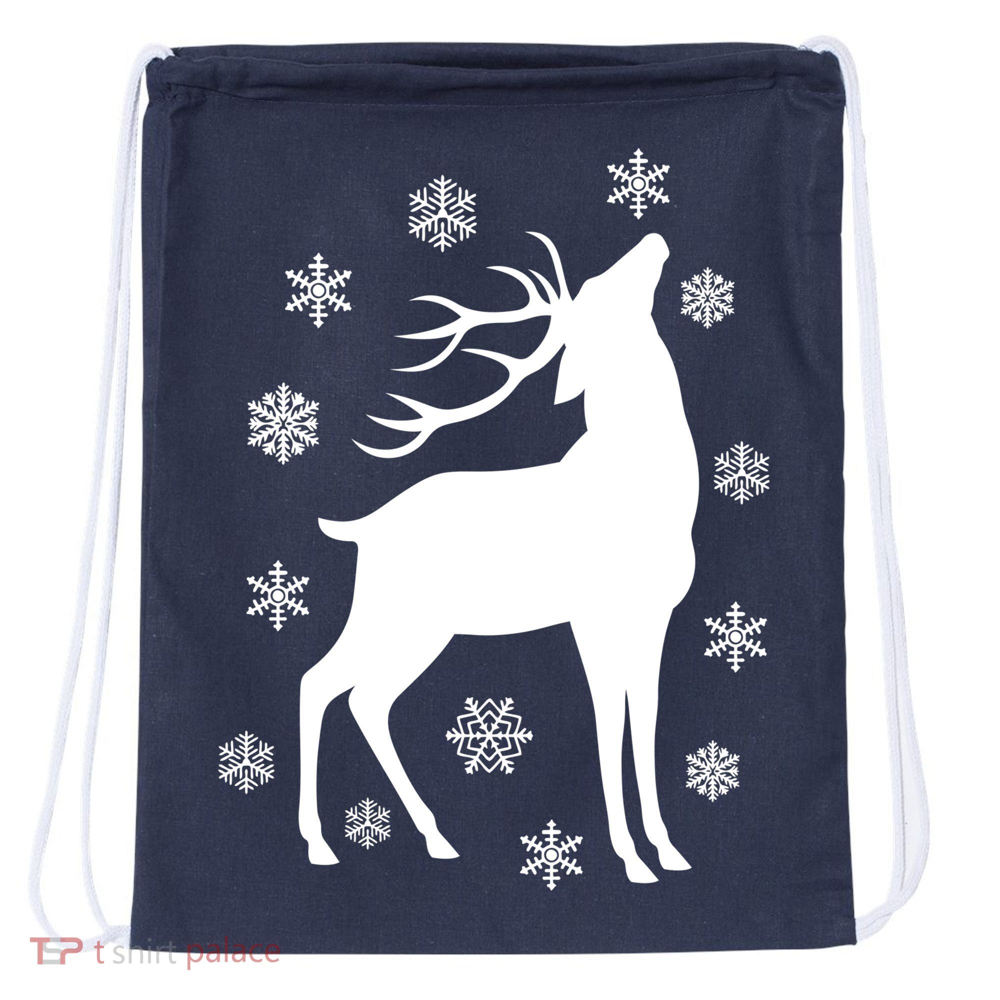 Winter Reindeer Drawstring Bag