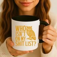 Who Isnt On My Shit List Funny Owl Meme Coffee Mug thumb 3