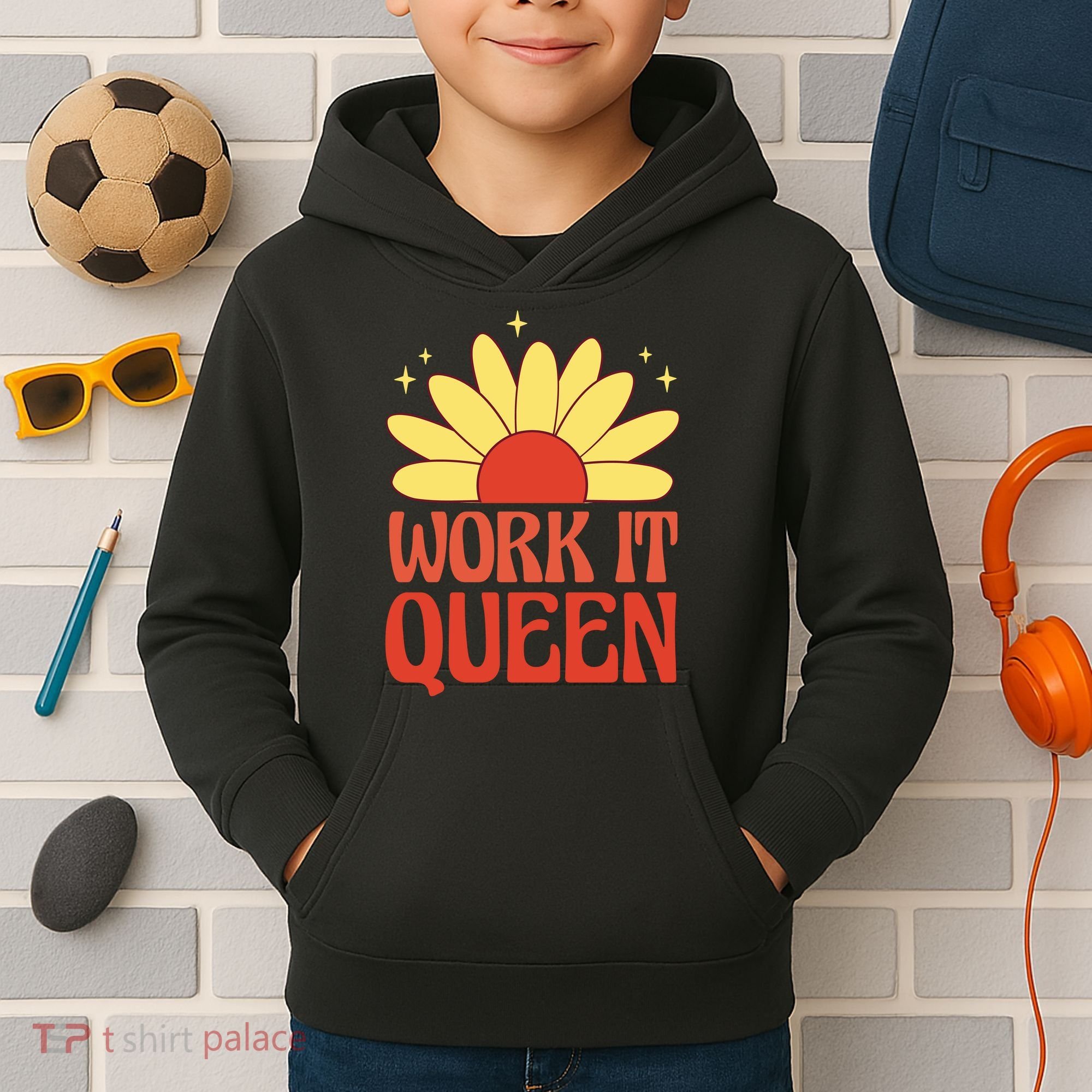 Work It Queen Sunflower Cute Gift Kids Hoodie